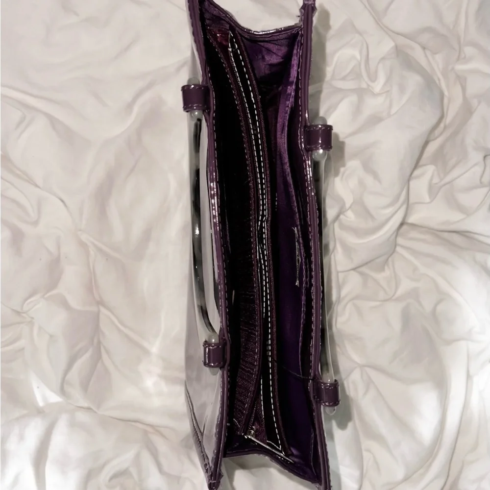 Neiman Marcus Purple Vinyl with Marble Handles Medium Bag - Picture 2 of 2